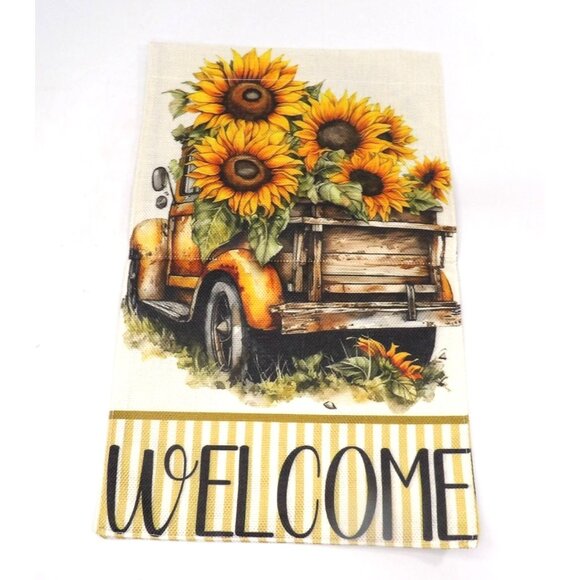 Welcome Garden Flag Old Pick Up Truck Sun Flowers 12 X 18" New - Picture 2 of 2